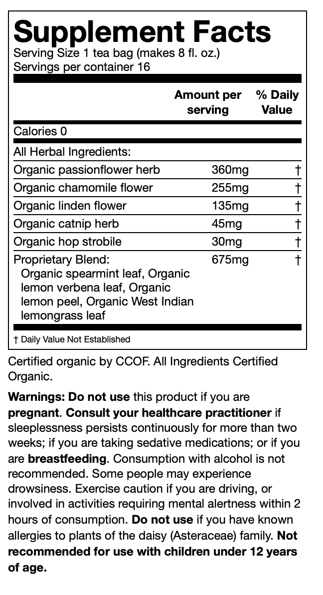 Nighty Night -USDA Organic Certified - Chamomile & Passionflower