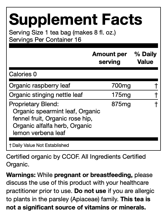 Pregnancy Tea - USDA Organic Certified - Raspberry Leaf