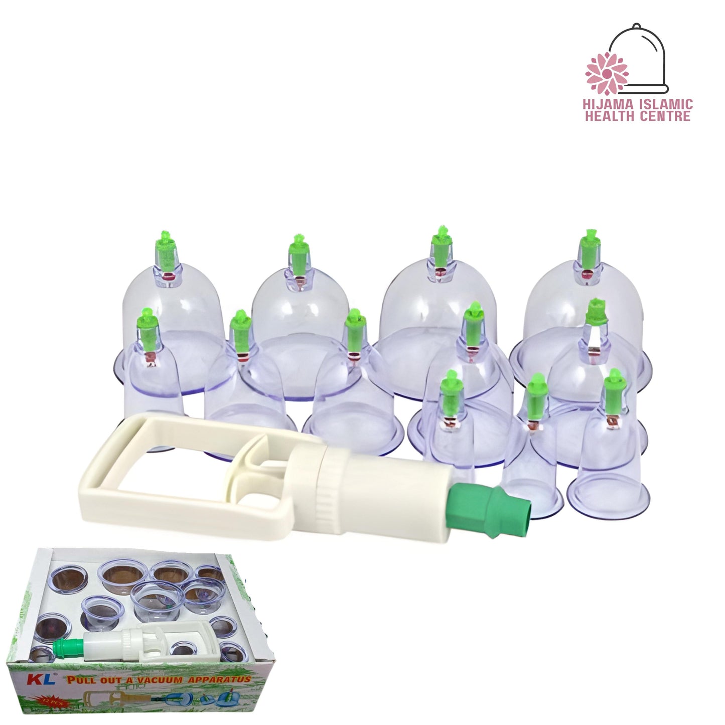 12 PC Green and Red Tip Hijama Cupping Set