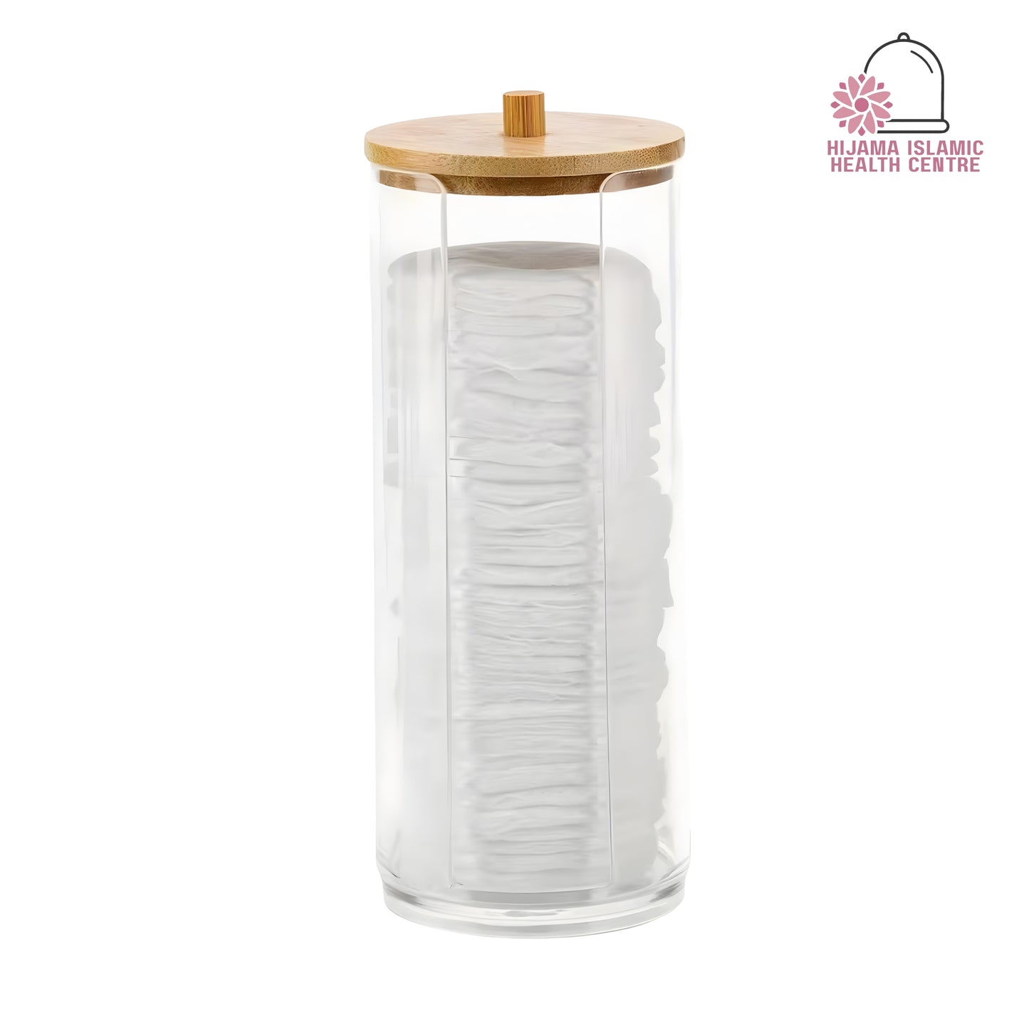 Round Cotton Pad Holder With Wooden Lid