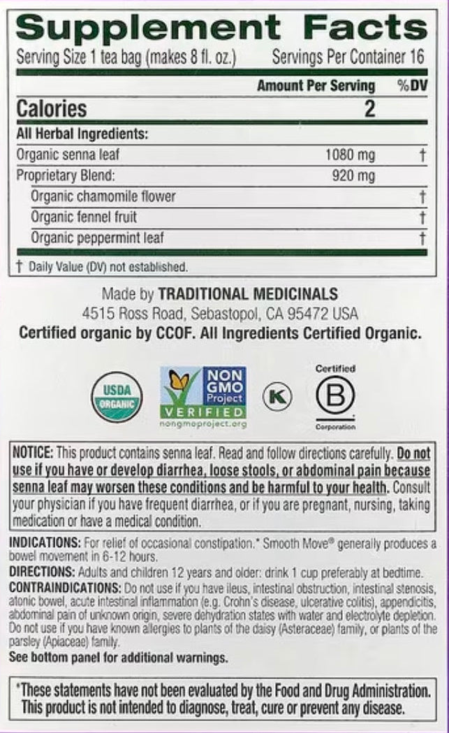 Smooth Move - USDA organic certified- Senna Chamomile