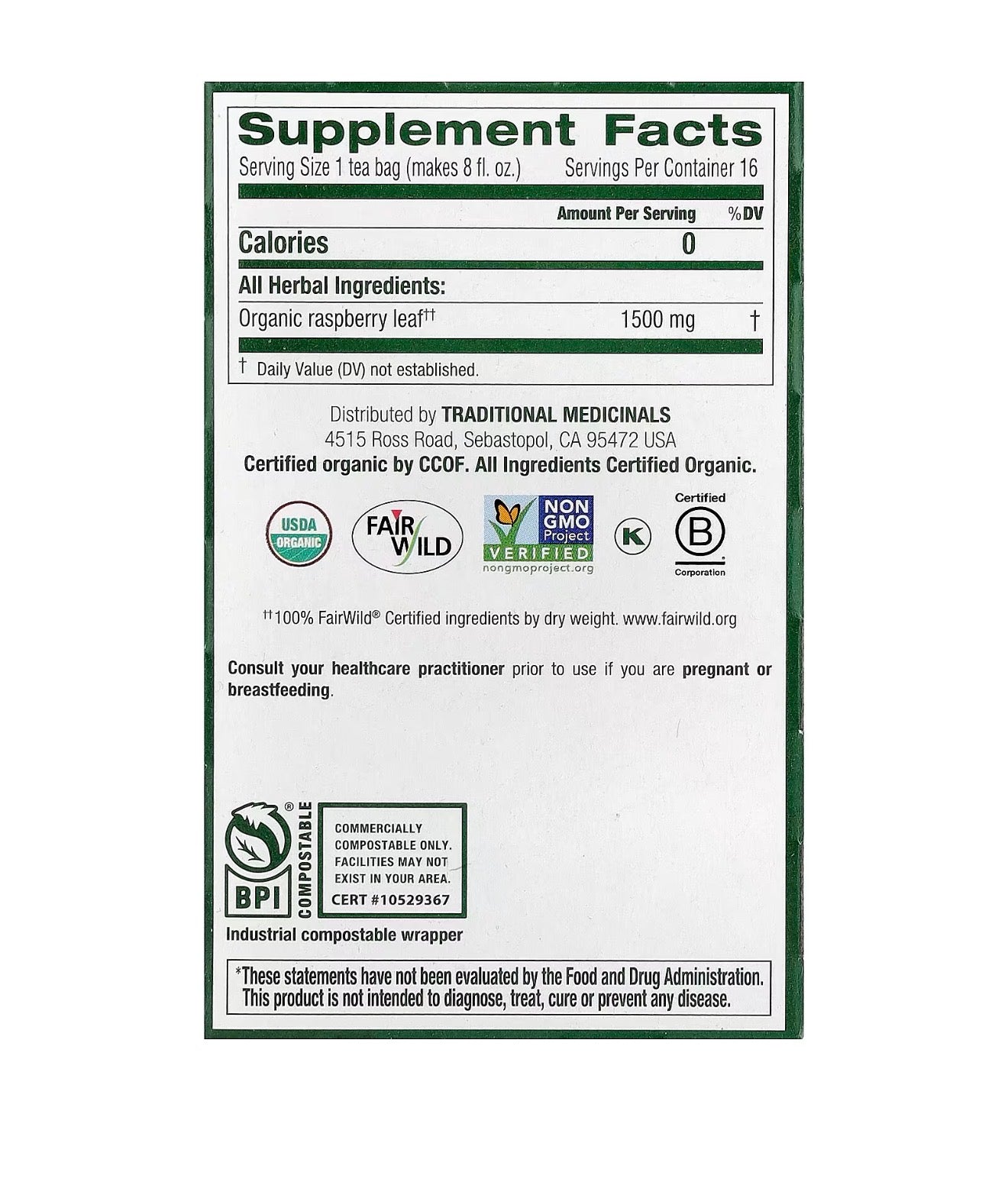 Raspberry Leaf - USDA Organic Certified- Period Cramp & Pregnancy Support*